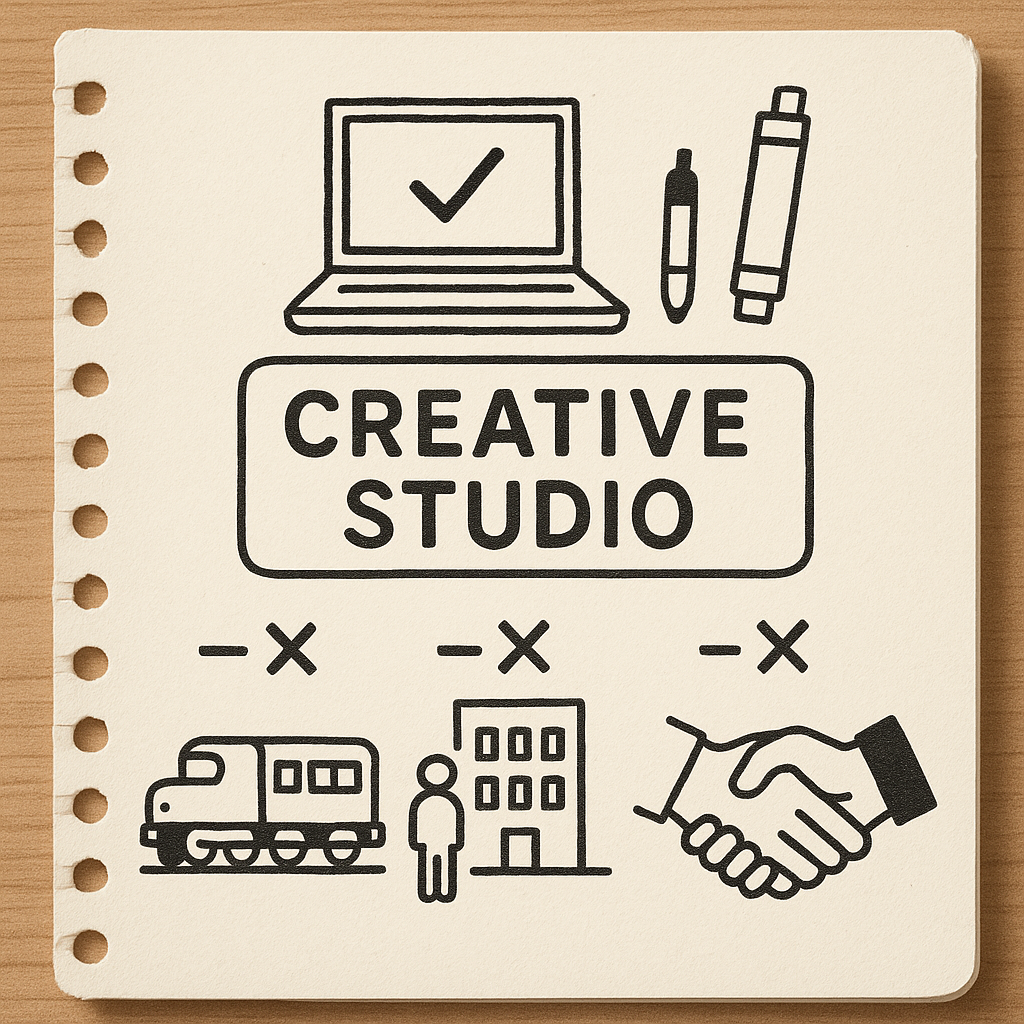 A notebook page showing subtractive decisions about running a small creative studio.