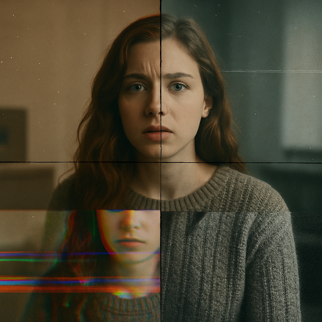Multiple post-production correction layers applied to a single damaged piece of footage.