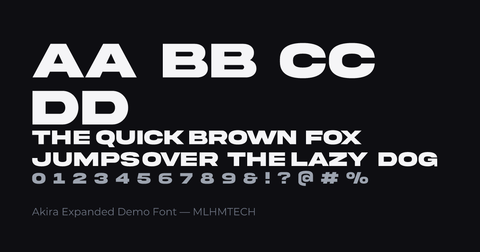 Akira Expanded Demo Font typeface specimen — alphabet and sample text
