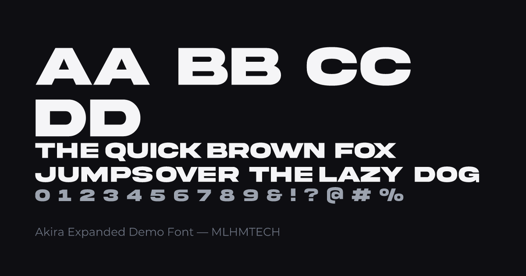 Akira Expanded Demo Font typeface specimen — alphabet and sample text