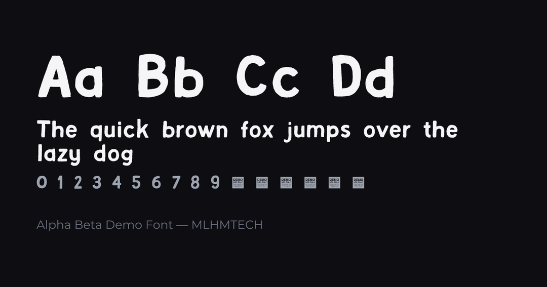 Alpha Beta Demo Font typeface specimen — alphabet and sample text