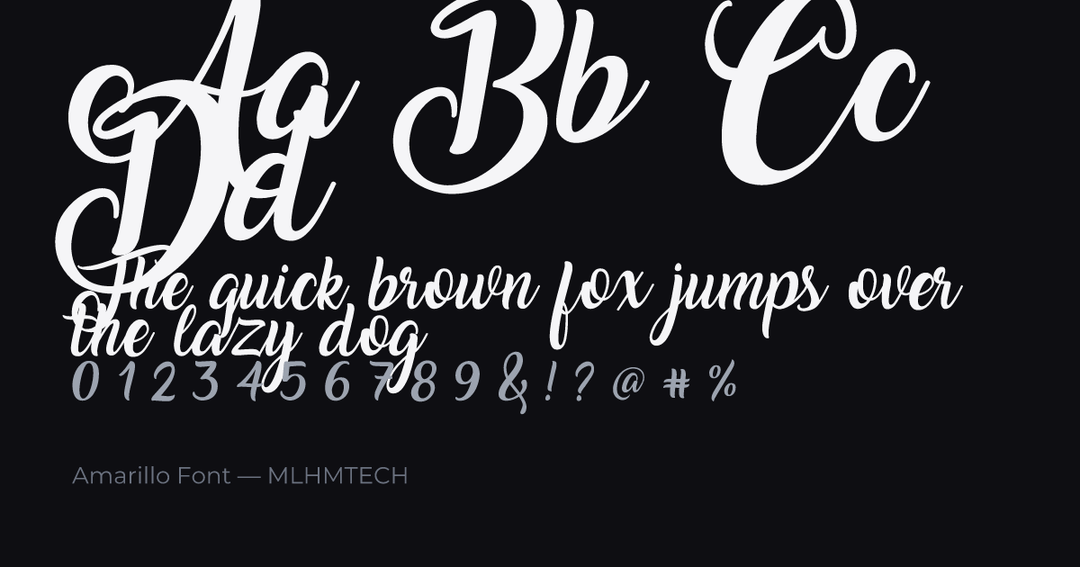 Amarillo Font typeface specimen — alphabet and sample text