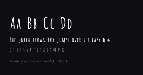 Amatica SC Bold Font typeface specimen — alphabet and sample text