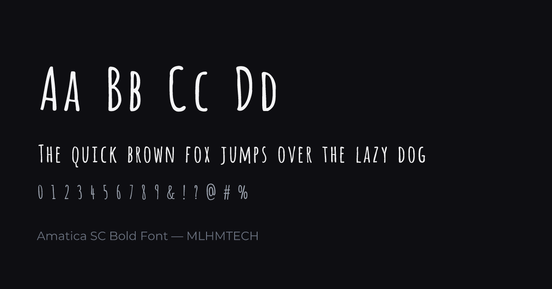 Amatica SC Bold Font typeface specimen — alphabet and sample text