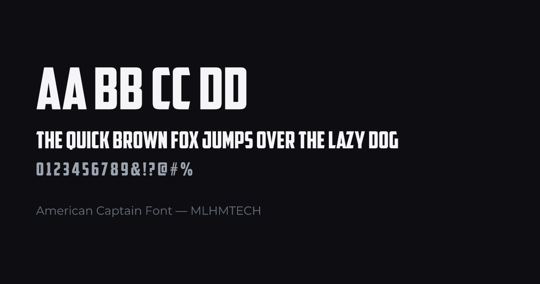 American Captain Font typeface specimen — alphabet and sample text