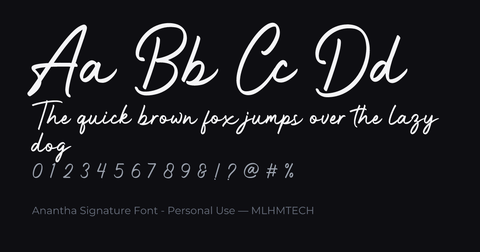 Anantha Signature Font - Personal Use typeface specimen — alphabet and sample text
