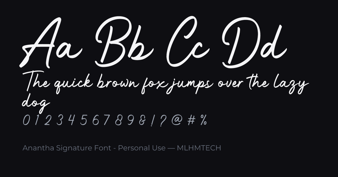 Anantha Signature Font - Personal Use typeface specimen — alphabet and sample text