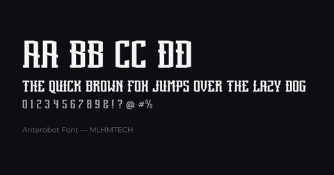 Anterobot Font typeface specimen — alphabet and sample text