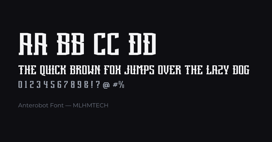 Anterobot Font typeface specimen — alphabet and sample text