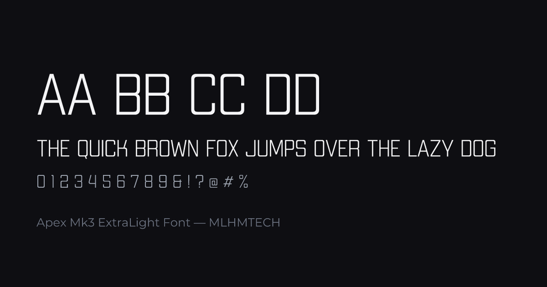 Apex Mk3 ExtraLight Font typeface specimen — alphabet and sample text
