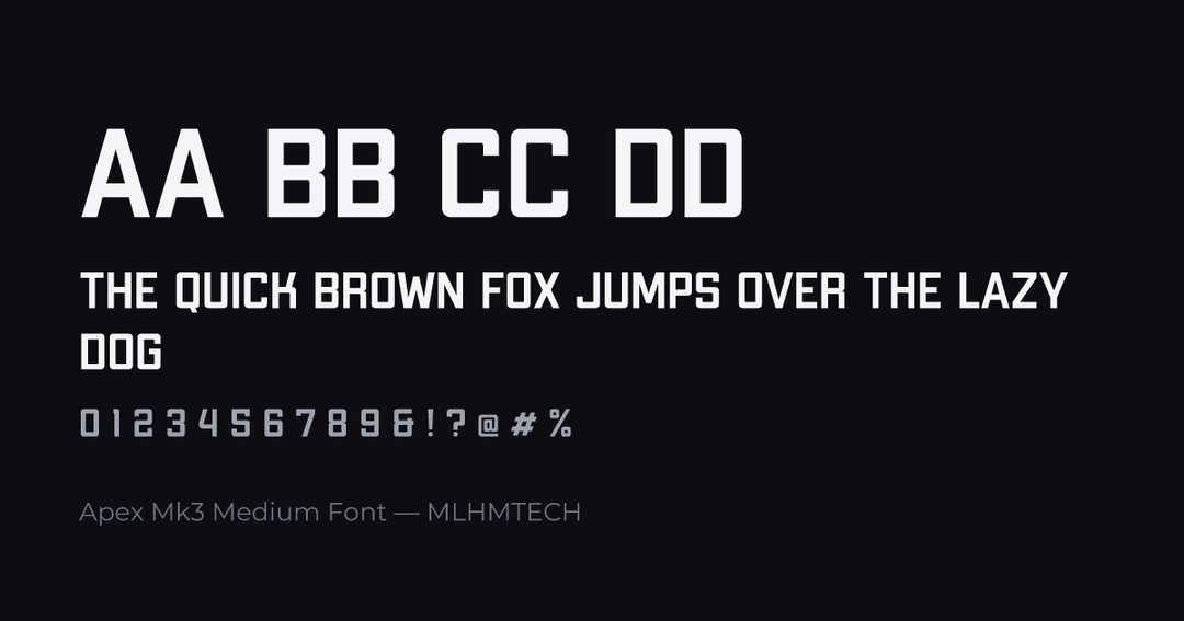 Apex Mk3 Medium Font typeface specimen — alphabet and sample text