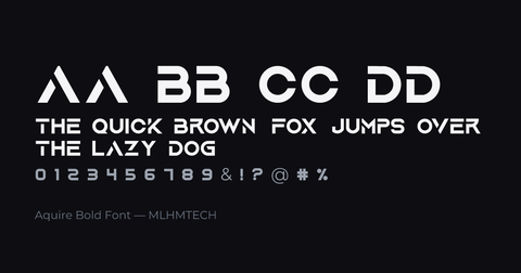 Aquire Bold Font typeface specimen — alphabet and sample text