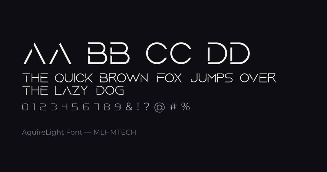 AquireLight Font typeface specimen — alphabet and sample text