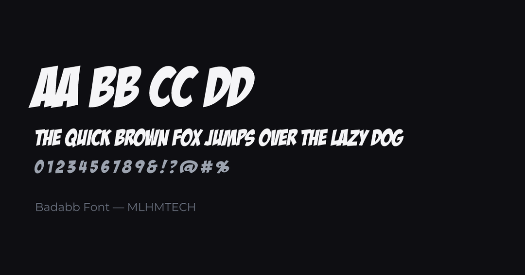 Badabb Font typeface specimen — alphabet and sample text
