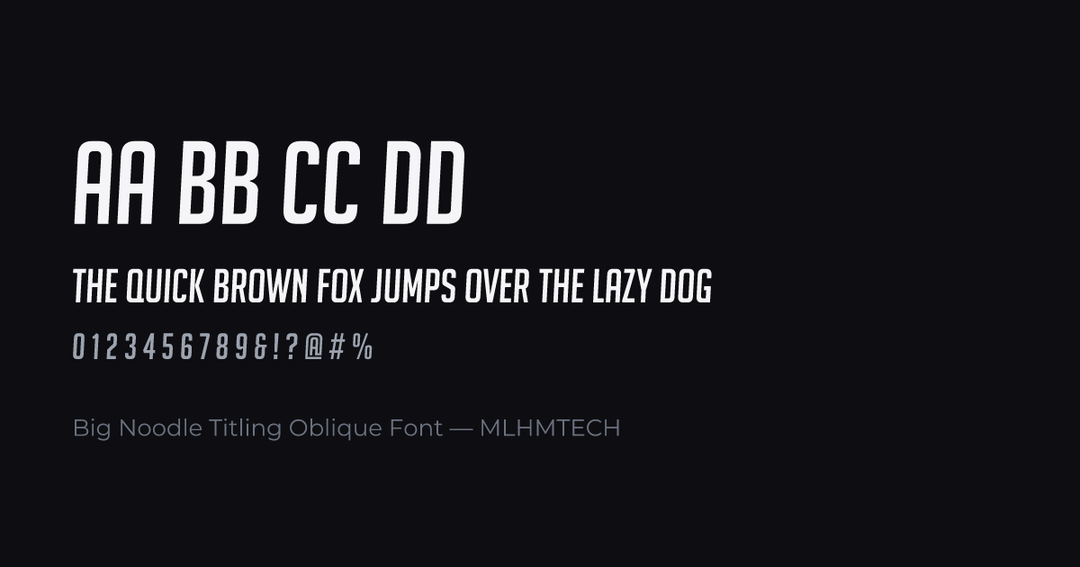 Big Noodle Titling Oblique Font typeface specimen — alphabet and sample text