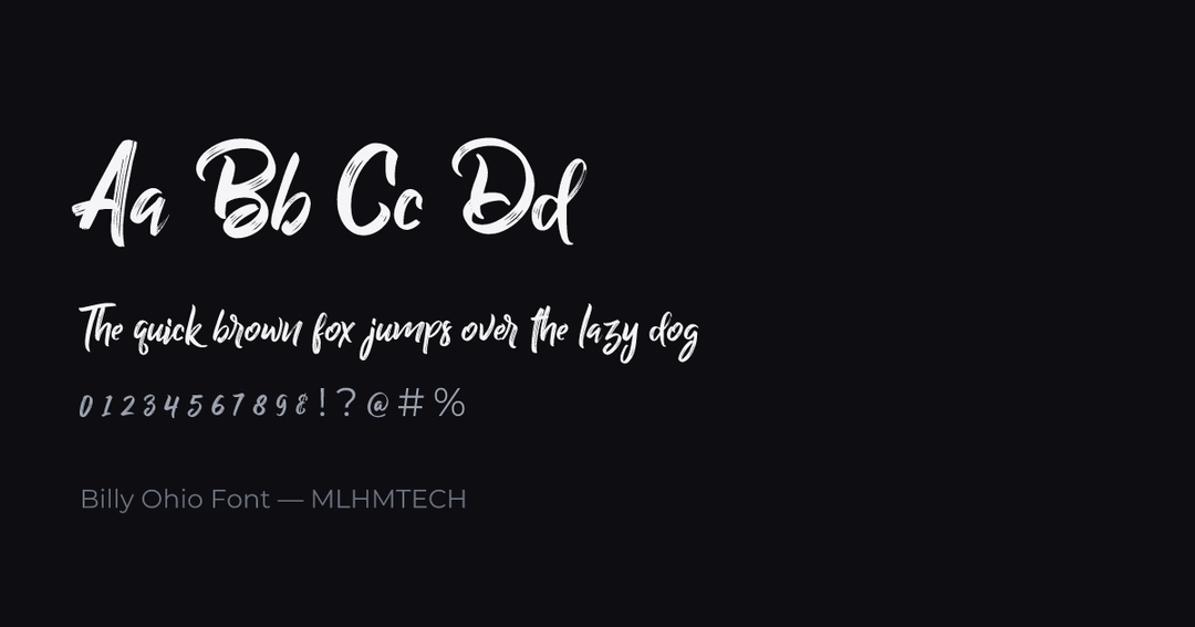 Billy Ohio Font typeface specimen — alphabet and sample text