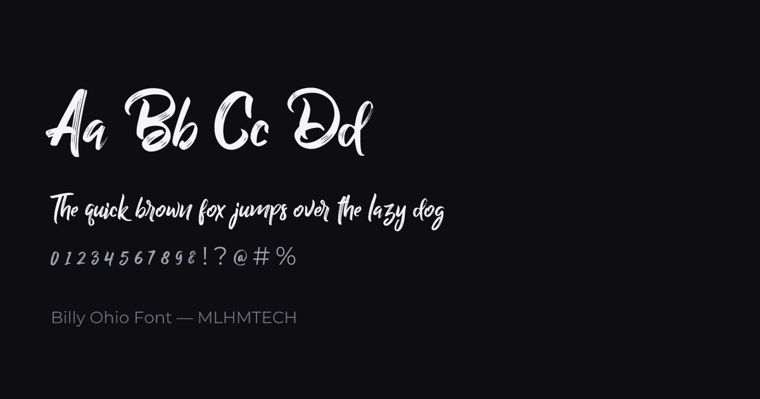 Billy Ohio Font typeface specimen — alphabet and sample text