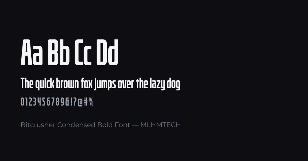 Bitcrusher Condensed Bold Font typeface specimen — alphabet and sample text
