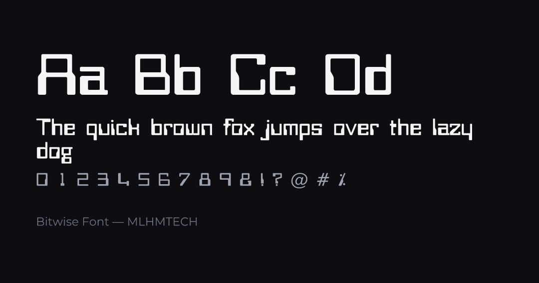 Bitwise Font typeface specimen — alphabet and sample text