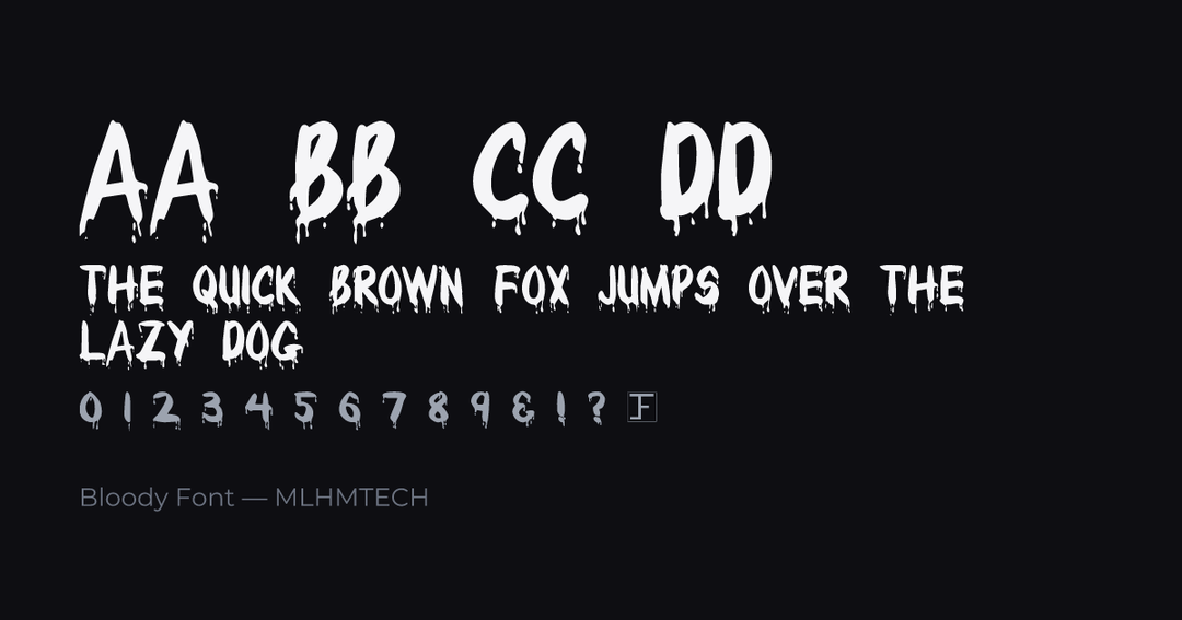 Bloody Font typeface specimen — alphabet and sample text