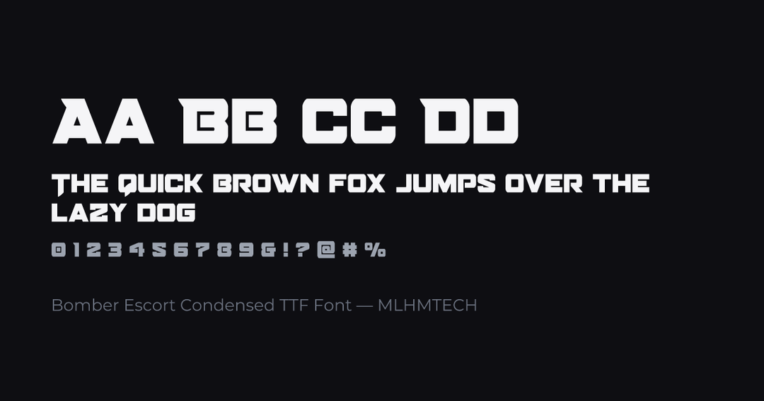 Bomber Escort Condensed TTF Font typeface specimen — alphabet and sample text
