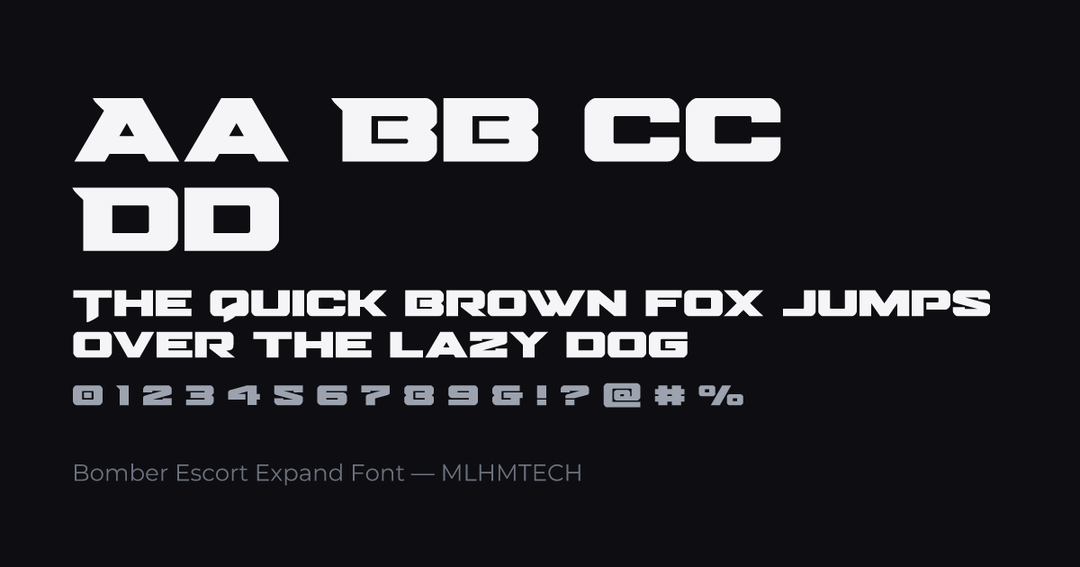 Bomber Escort Expand Font typeface specimen — alphabet and sample text