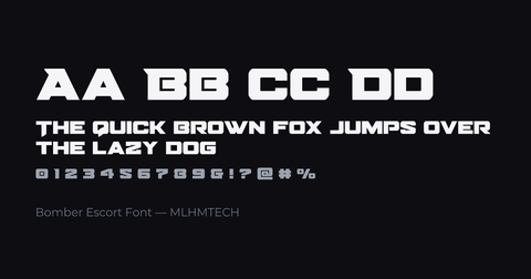 Bomber Escort Font typeface specimen — alphabet and sample text