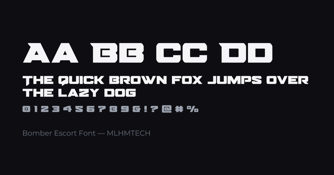 Bomber Escort Font typeface specimen — alphabet and sample text