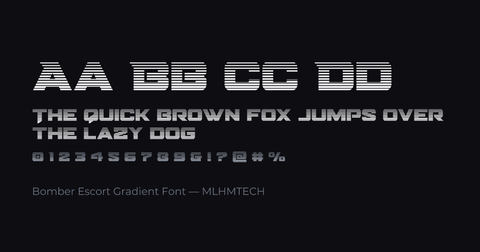 Bomber Escort Gradient Font typeface specimen — alphabet and sample text