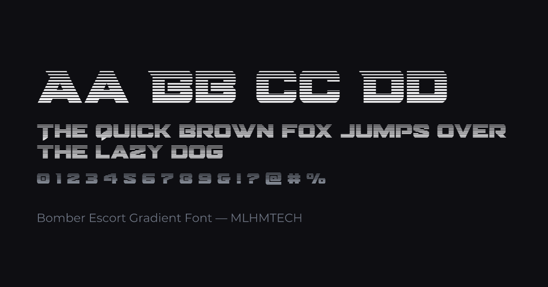 Bomber Escort Gradient Font typeface specimen — alphabet and sample text