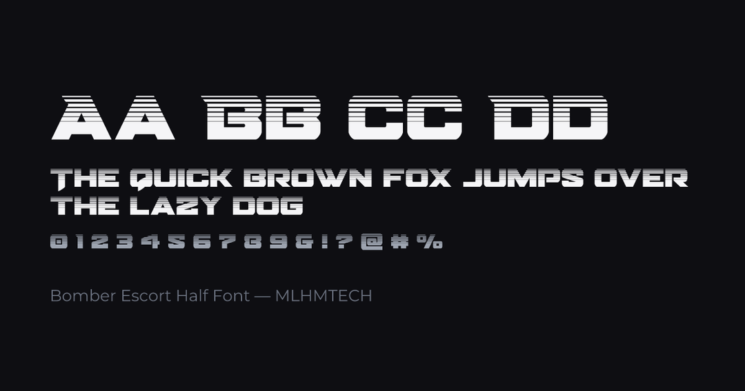 Bomber Escort Half Font typeface specimen — alphabet and sample text