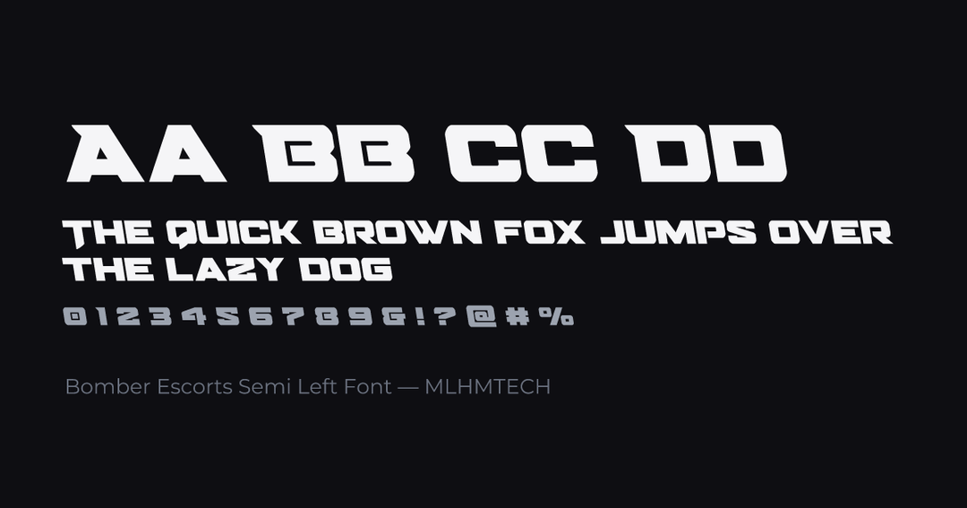 Bomber Escorts Semi Left Font typeface specimen — alphabet and sample text