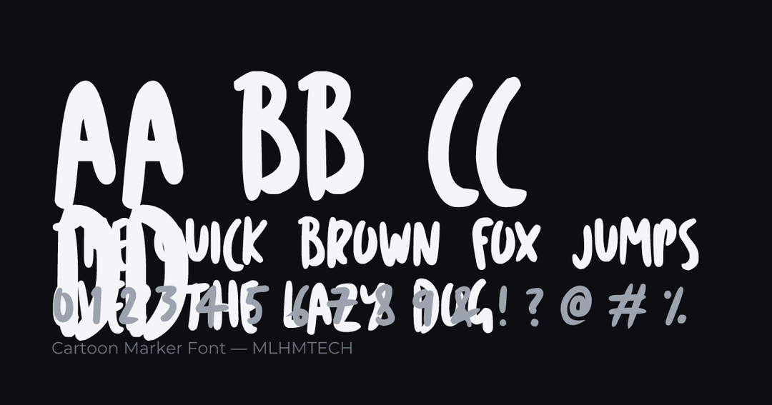 Cartoon Marker Font typeface specimen — alphabet and sample text