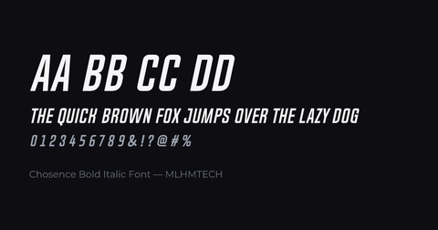 Chosence Bold Italic Font typeface specimen — alphabet and sample text