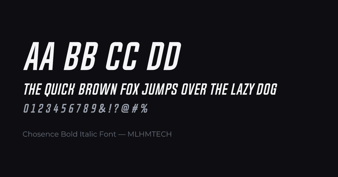 Chosence Bold Italic Font typeface specimen — alphabet and sample text