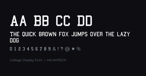 College Display Font typeface specimen — alphabet and sample text
