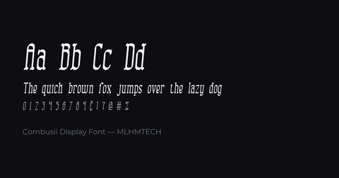Combusii Display Font typeface specimen — alphabet and sample text