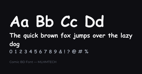 Comic BD Font typeface specimen — alphabet and sample text
