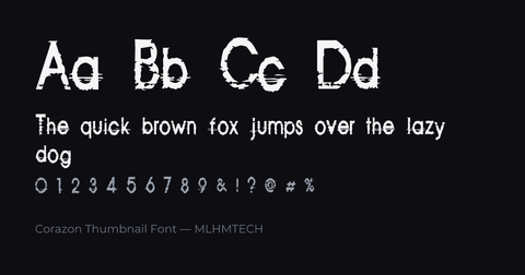 Corazon Thumbnail Font typeface specimen — alphabet and sample text