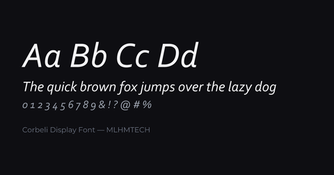 Corbeli Display Font typeface specimen — alphabet and sample text