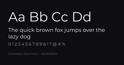 Coronation Scot Font typeface specimen — alphabet and sample text
