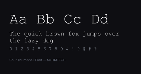 Cour Thumbnail Font typeface specimen — alphabet and sample text