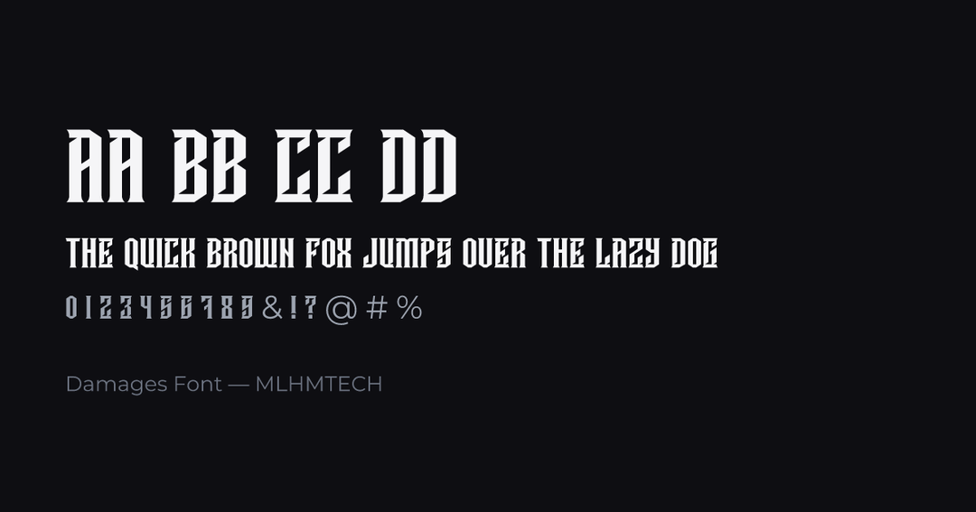 Damages Font typeface specimen — alphabet and sample text
