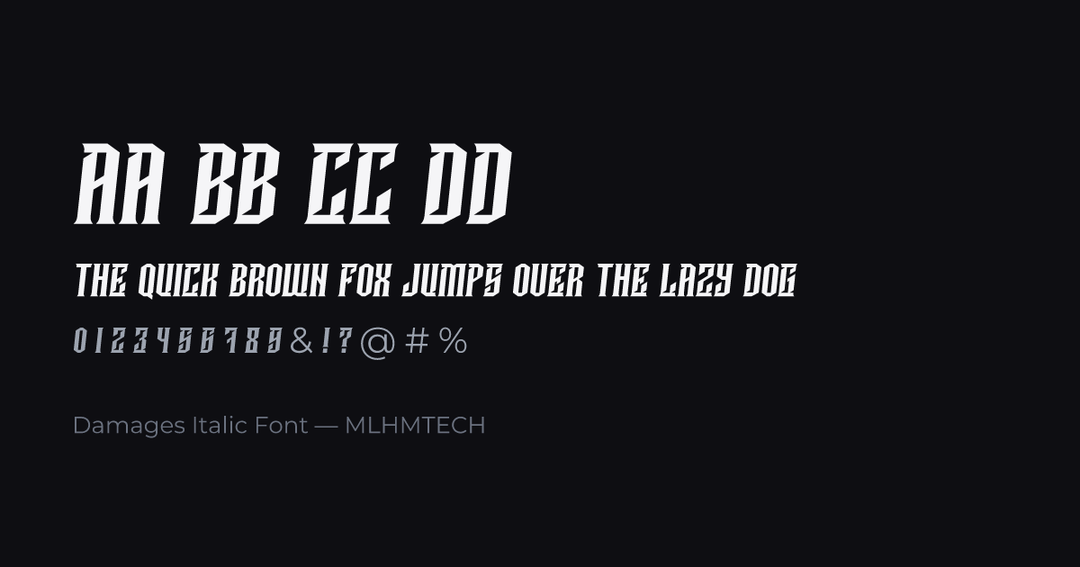 Damages Italic Font typeface specimen — alphabet and sample text