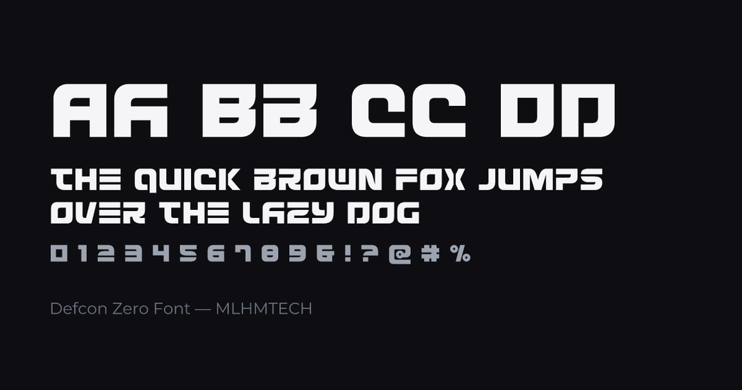 Defcon Zero Font typeface specimen — alphabet and sample text