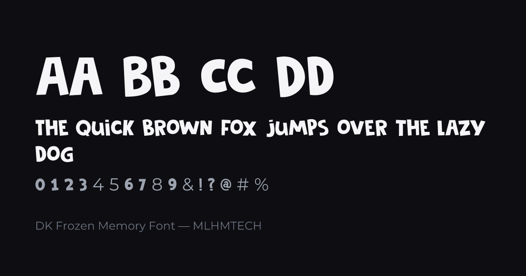 DK Frozen Memory Font typeface specimen — alphabet and sample text