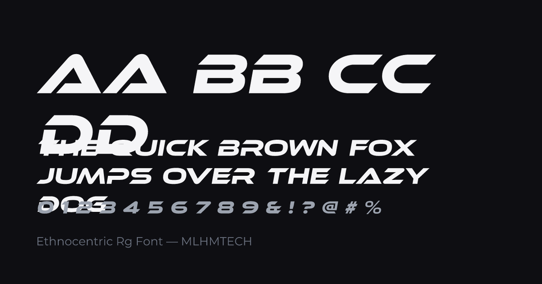 Ethnocentric Rg Font typeface specimen — alphabet and sample text