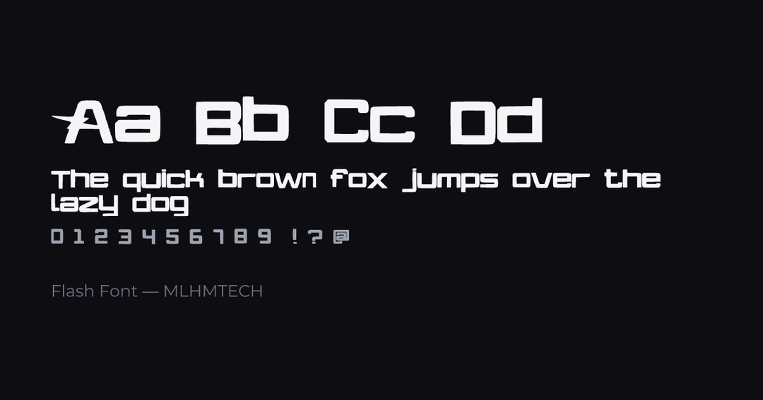 Flash Font typeface specimen — alphabet and sample text