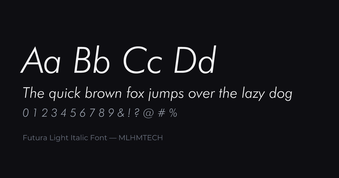 Futura Light Italic Font typeface specimen — alphabet and sample text