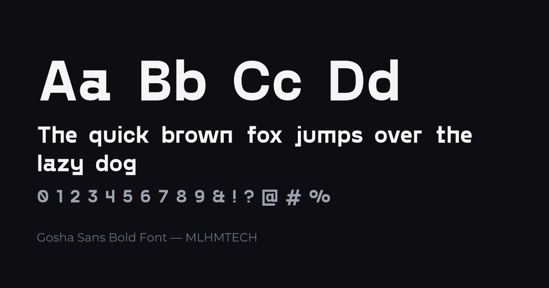 Gosha Sans Bold Font typeface specimen — alphabet and sample text
